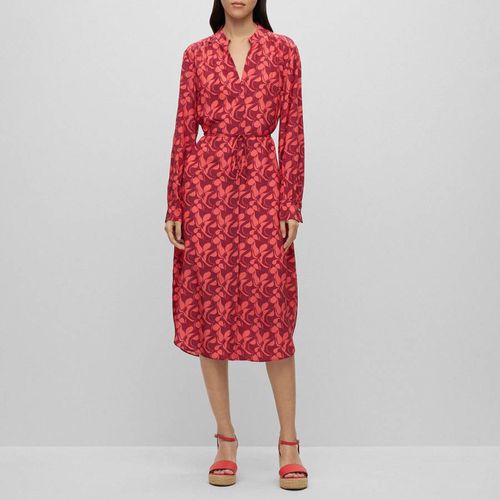 Red Dibanora V-Neck Silk Midi Dress - BOSS - Modalova