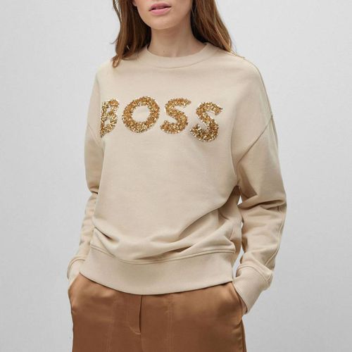 Beige Ecaisa Graphic Cotton Blend Sweatshirt - BOSS - Modalova