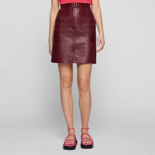 Burgundy Semita_VD Leather Midi Skirt - BOSS - Modalova