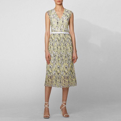 Yellow Damune Floral Pleated Midi Dress - BOSS - Modalova