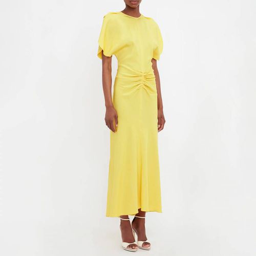 Yellow Gathered Waist Midi Dress - Victoria Beckham - Modalova