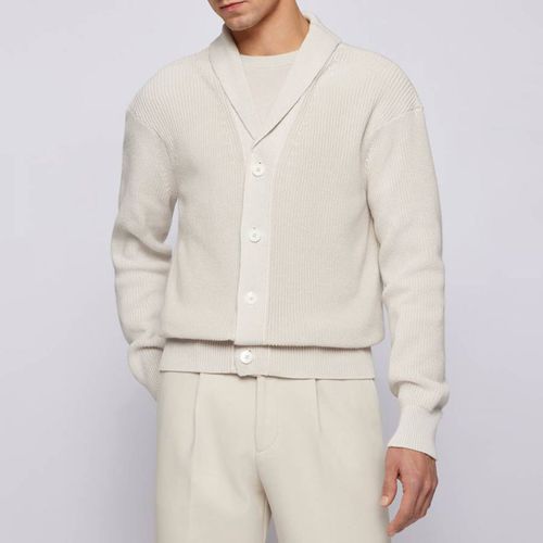 Cream Etion V-Neck Cotton Cardigan - BOSS - Modalova