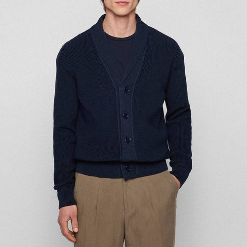 Navy Etion V-Neck Cotton Cardigan - BOSS - Modalova