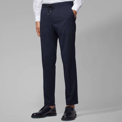 Dark Blue Banks Slim Fit Cotton Blend Trousers - BOSS - Modalova