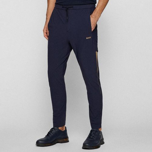 Navy Hwoven Contrast Trim Joggers - BOSS - Modalova