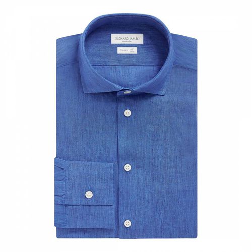Royal Blue Linen Regular Fit Shirt - Richard James Savile Row - Modalova