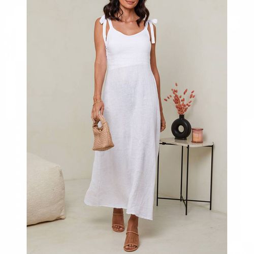 White Tie Strap Linen Dress - LE MONDE DU LIN - Modalova