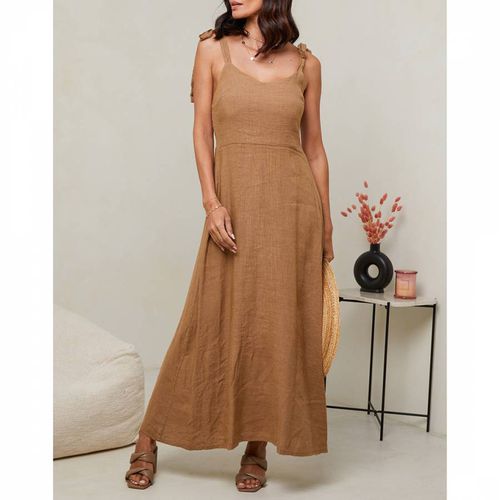 Camel Tie Strap Linen Dress - LE MONDE DU LIN - Modalova