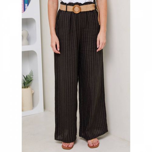Black Stripe Linen Trousers - LE MONDE DU LIN - Modalova
