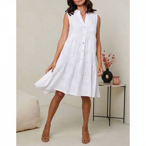 White V-Neck Midi Dress - LE MONDE DU LIN - Modalova