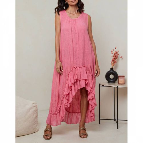 Pink Frill Linen Dress - LE MONDE DU LIN - Modalova