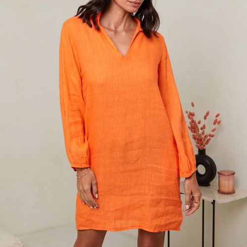 Orange V-Neck Linen Dress - LE MONDE DU LIN - Modalova
