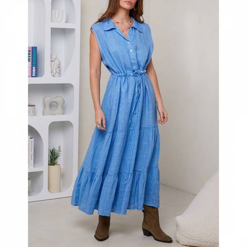 Pale Blue Sleeveless Shirt Linen Dress - LE MONDE DU LIN - Modalova