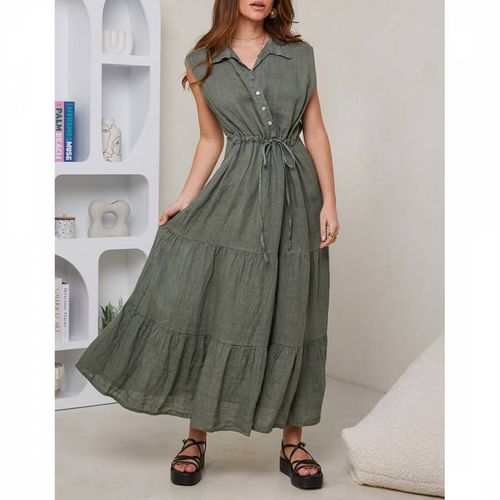 Khaki Sleeveless Shirt Linen Dress - LE MONDE DU LIN - Modalova
