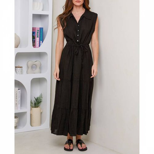 Black Sleeveless Shirt Linen Dress - LE MONDE DU LIN - Modalova