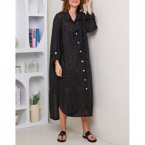 Black Broidery Linen Dress - LE MONDE DU LIN - Modalova