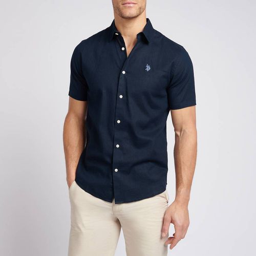 Navy Short Sleeve Linen Blend Shirt - U.S. Polo Assn. - Modalova