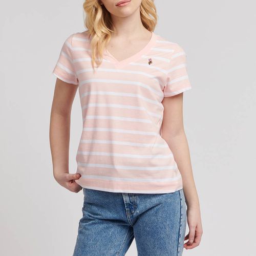 Pink Stripe V-Neck Cotton T-Shirt - U.S. Polo Assn. - Modalova
