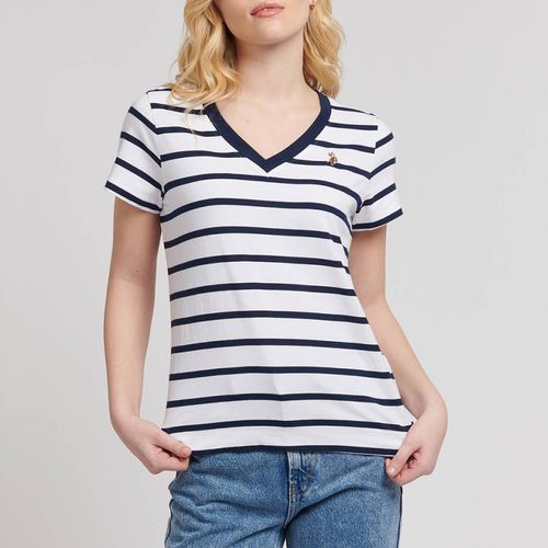 Navy Stripe V-Neck Cotton T-Shirt - U.S. Polo Assn. - Modalova