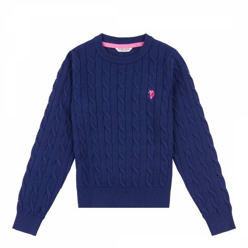 Girl's Dark Cable Knit Cotton Jumper - U.S. Polo Assn. - Modalova