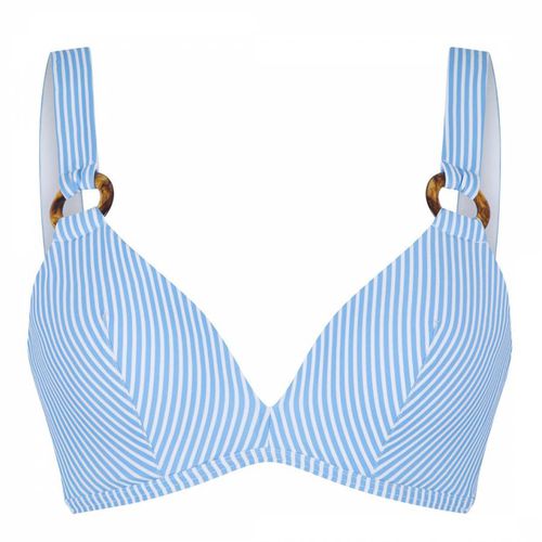 Blue Stripes Print Padded Triangle Bikini Top - LingaDore - Modalova