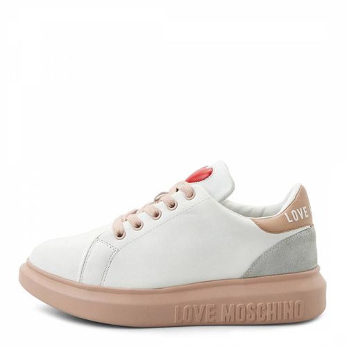White/Pink Heart Detail Leather Trainers - Love Moschino - Modalova