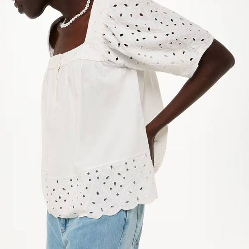 White Tera Broderie Cotton Blouse - WHISTLES - Modalova