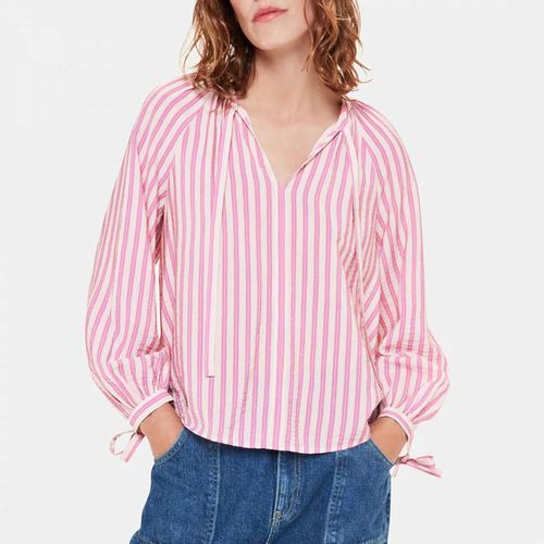 Pink Mia Stripe Tie Neck Blouse - WHISTLES - Modalova