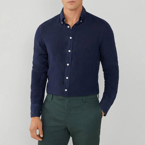 Navy Long Sleeve Slim Fit Linen Shirt - Hackett London - Modalova