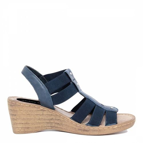 Navy Strappy Leather Wedge Sandals - Fashion Attitude - Modalova