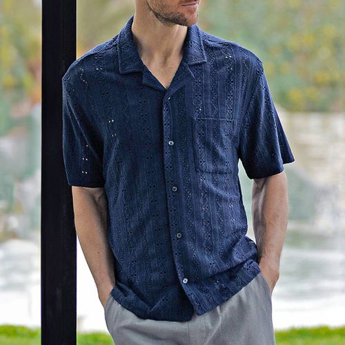 Navy Zanzibar Crochet Shirt - Oiler & Boiler - Modalova