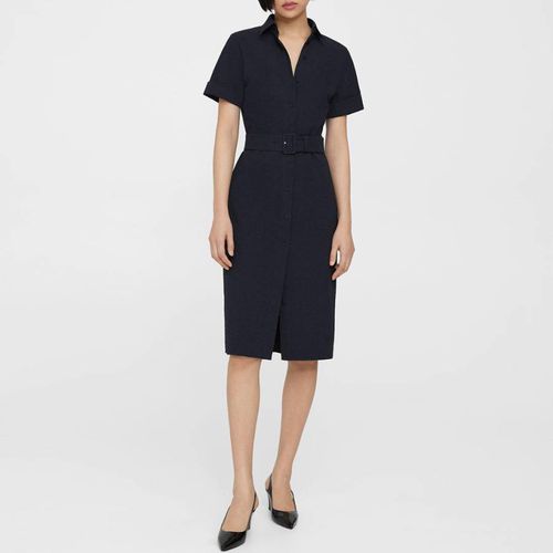 Navy Belted Cotton Blend Dress - Theory - Modalova