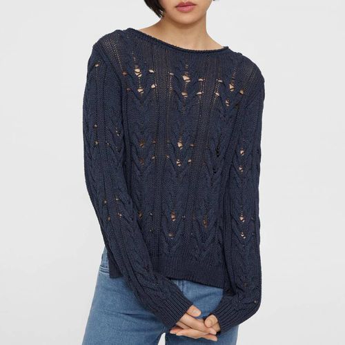 Navy Cable Knit Silk Blend Jumper - Theory - Modalova