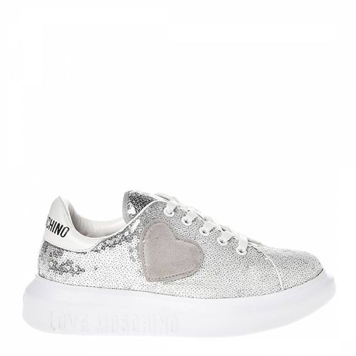 Silver Sequins Heart Print Trainers - Love Moschino - Modalova