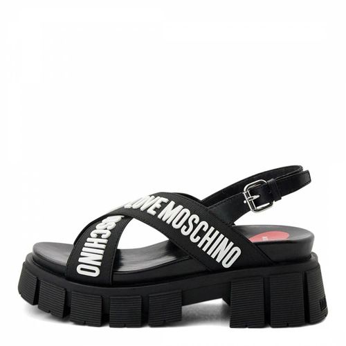 Black Logo Print Crossover Toe Strap Chunky Sandals - Love Moschino - Modalova
