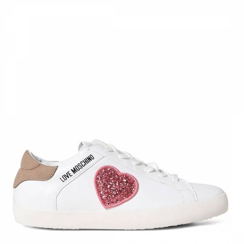 White/Red Embellished Heart Leather Low Top Trainers - Love Moschino - Modalova
