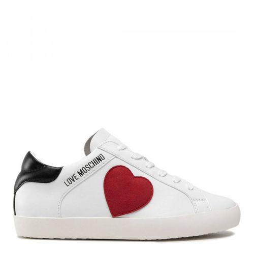 White/Red Heart Logo Print Low Top Trainers - Love Moschino - Modalova