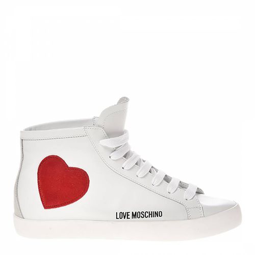 White/Red Heart Logo Print High Top Trainers - Love Moschino - Modalova