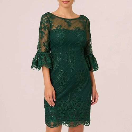 Green Embroidered Bell Sleeve Dress - Adrianna Papell - Modalova