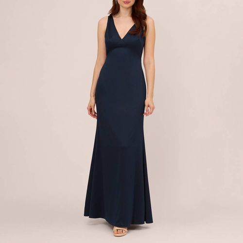 Navy Satin Crepe Gown - Adrianna Papell - Modalova