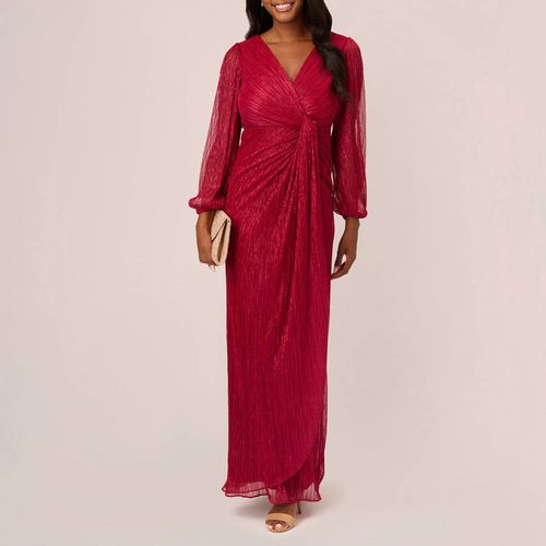 Red Metallic Mesh Draped Gown - Adrianna Papell - Modalova