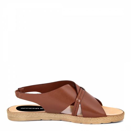 Tan Crossover Strap Slingback Flat Sandals - Officina55 - Modalova