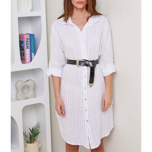 White Stripe Linen Mini Dress - LE MONDE DU LIN - Modalova