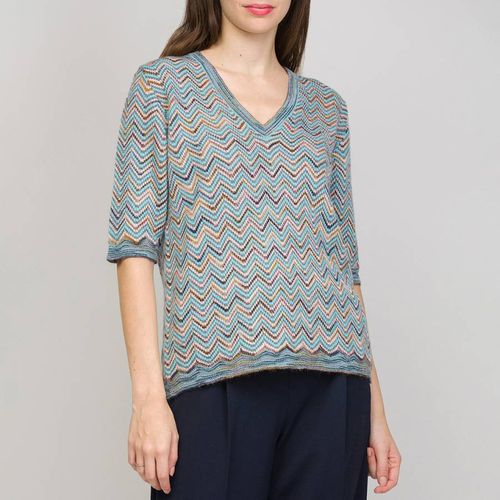 Blue V-Neck Zig Zag Jumper - M Missoni - Modalova