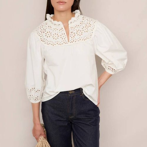 Ivory Alba Broderie Cotton Blouse - Wyse - Modalova