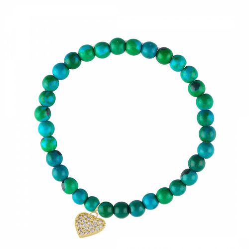 K Multi Blue Turquoise & Heart Charm Pave Bracelet - Liv Oliver - Modalova