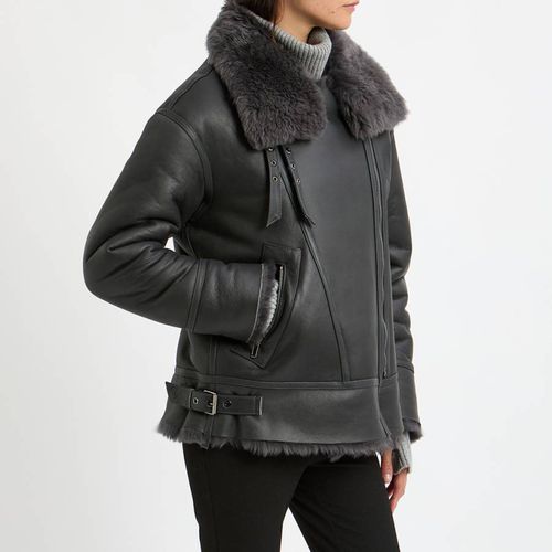 Charcoal Shearling Biker Jacket - NÂ°Â· Eleven - Modalova