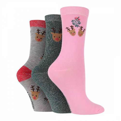 Multi Reindeer 3pk Bamboo Socks - Wild Feet - Modalova