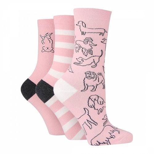 Pink 3pk Dog Print Socks - Caroline Gardner - Modalova