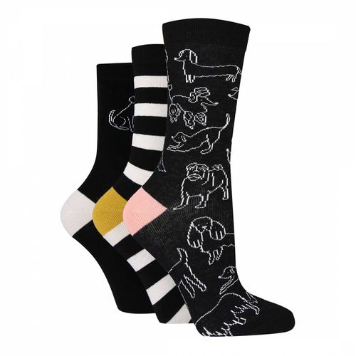 Black 3pk Dog Print Socks - Caroline Gardner - Modalova